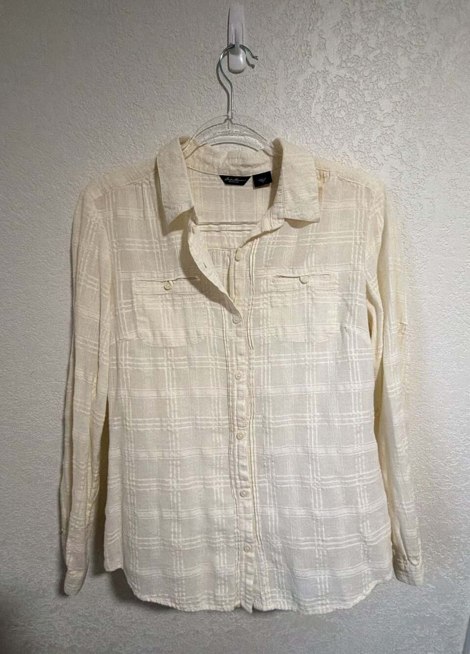 Eddie Bauer Long Sleeve Button Down Shirt Size M Off White Plaid